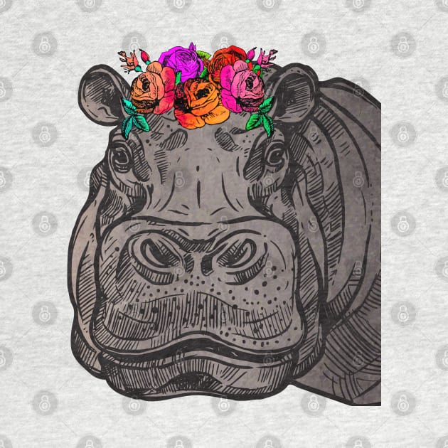 Hippo head - crown of flowers by LittleAna